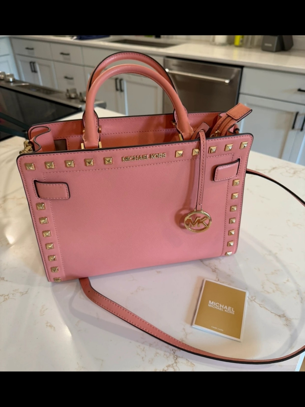 Michael Kors Large Pink Studded Leather Satchel